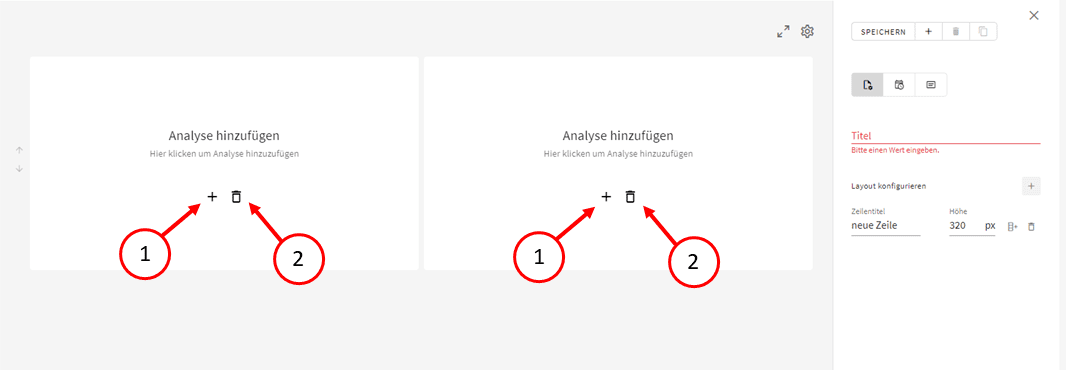 Analyse hinzufügen über das plus-Icon, entfernen eines Platzhalters über Platzhalter löschen